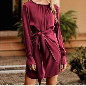 G&Y Women's Satin Tie Waist Mini Dresses - Long Sleeve
Solid Party Short Dresses